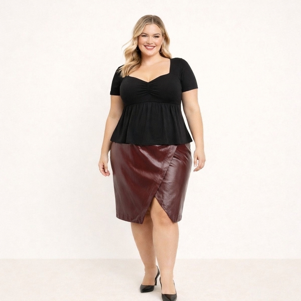 Nina Parker Plus Size 22W Oxblood Faux Leather Tulip Skirt Hidden Back Zip NWT